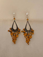 FR7263 Amber Rhinestone Clip-On Chandelier Earrings