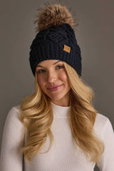 Navy Cable Knit Pom Hat