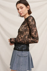 Floral Lace Long Sleeve Mesh Top
