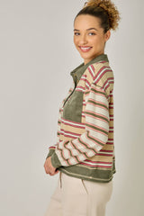 71493 Mixed Stripe Suede Accent Polo Pullover