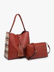 Dina Plaid Contrast Tote w/ Tassel | M2175PLD