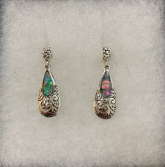 FR3467 Abalone Filigree Teardrop Clip on Dangle Earrings