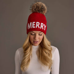 Red Merry Knit Pom Hat