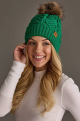 Bright Classic Green Cable Knit Pom Hat