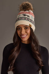 Ivory Deer Winter Pattern Pom Hat