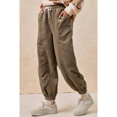 SOLID CORDUROY PANTS WITH DRAWSTRING