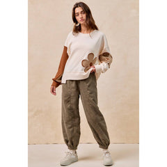 SOLID CORDUROY PANTS WITH DRAWSTRING