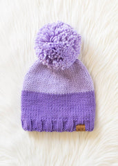 Lt. Purple & Purple Color Block Pom Hat