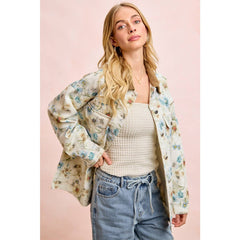 FLOWER PRINTED DENIM JACKET WITH MULTIPLE POCKET