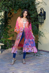 3/4 Bell Sleeve Cover-Up: Rose Meadown Patchwork