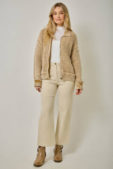61683 Washed Ribbed Zip-Up Sweater