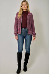 61683 Washed Ribbed Zip-Up Sweater