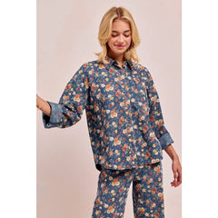WASHED FLORLA PRINT DENIM JACKET