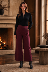High Rise Twill Wide-Leg Pants