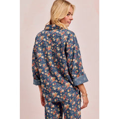 WASHED FLORLA PRINT DENIM JACKET
