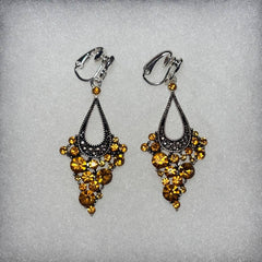 FR7263 Amber Rhinestone Clip-On Chandelier Earrings