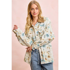 FLOWER PRINTED DENIM JACKET WITH MULTIPLE POCKET