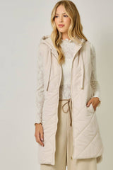 61143 Quilted Puffer Long Hoodie Vest
