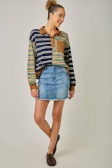 71493 Mixed Stripe Suede Accent Polo Pullover