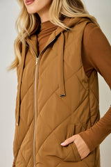61143 Quilted Puffer Long Hoodie Vest