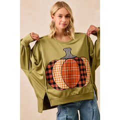 PLAID PUMPKIN PATCHWORK FRENCH TERRY SWEATSHIRT