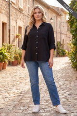 PLUS SIZE 100% Cotton Soft Gauze Button Down Blouse