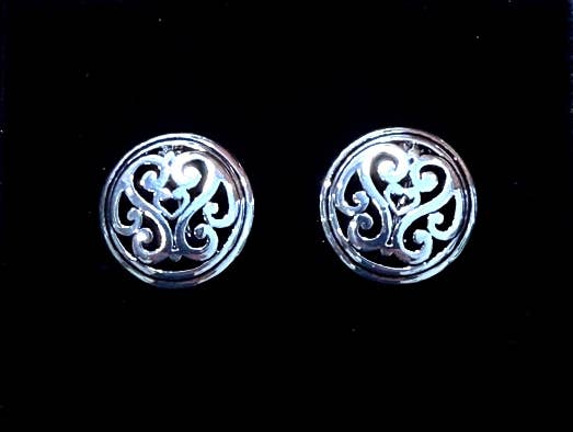FR5195 Silver Filigree Round Metal Button Clip Earrings