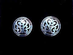 FR5195 Silver Filigree Round Metal Button Clip Earrings