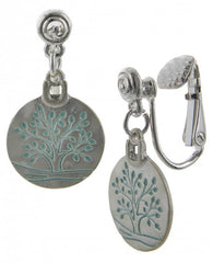 FR5681 Turquoise Tree of Life Round Clip Earrings