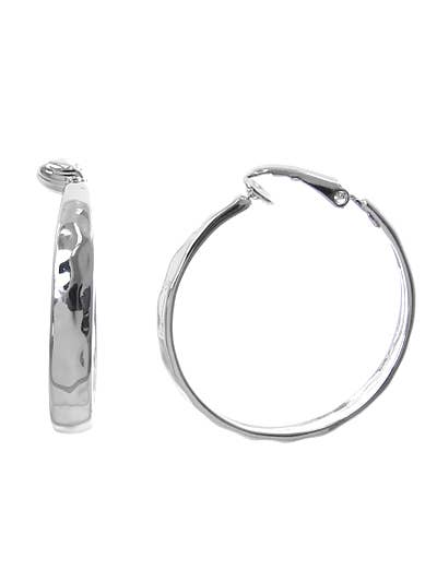 FR3715 Silver Hammered Metal Circle Clip Earrings