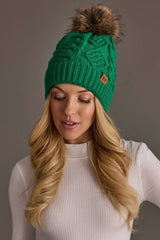 Bright Classic Green Cable Knit Pom Hat