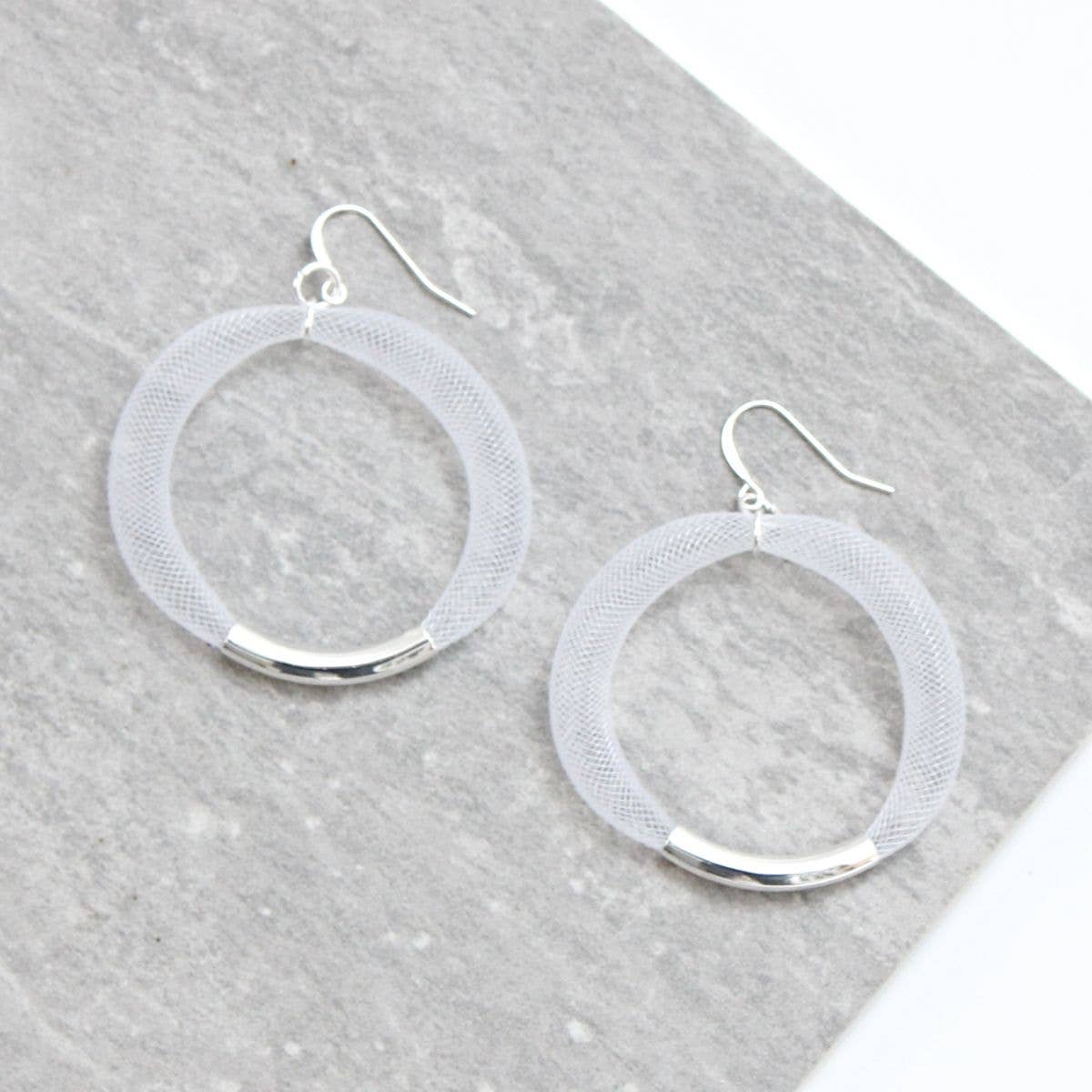 White Mesh Hoop Earring Silver