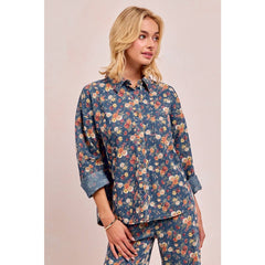 WASHED FLORLA PRINT DENIM JACKET