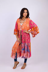 3/4 Bell Sleeve Cover-Up: Rose Meadown Patchwork