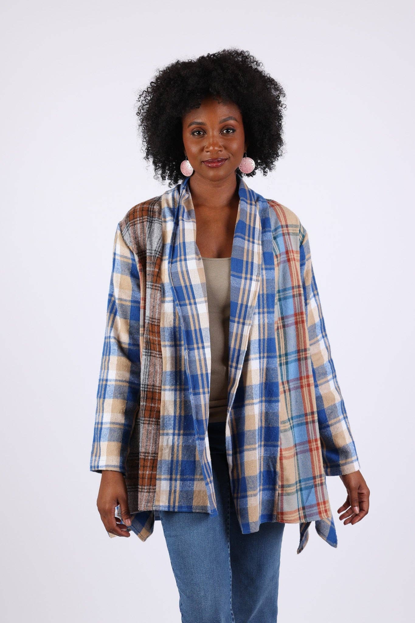 Soft Tone Plaid Cardigan: Flannel in Patchwork