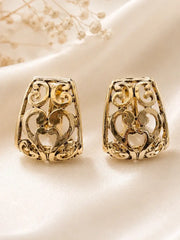 FR7296 Gold Trapezoid Filigree Metal Button Clip Earrings