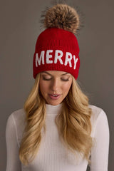 Red Merry Knit Pom Hat