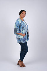 Enchanting Blue Meadow Blockprint Cardigan