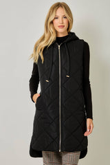 61143 Quilted Puffer Long Hoodie Vest