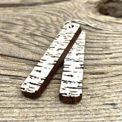 Birch Engraved Wooden earrings, long vertical bar