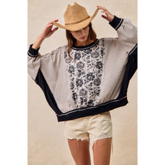 ROSE TWILL AND STRIPE MIX AND MATCH TOP