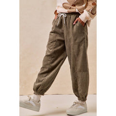 SOLID CORDUROY PANTS WITH DRAWSTRING