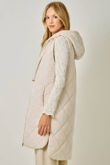 61143 Quilted Puffer Long Hoodie Vest