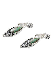 FR3466 Abalone Filigree Navette Clip on Dangle Earrings