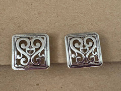 FR5198 Filigree Square Metal Button Clip Earrings