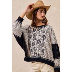 ROSE TWILL AND STRIPE MIX AND MATCH TOP