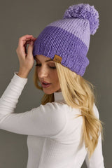 Lt. Purple & Purple Color Block Pom Hat