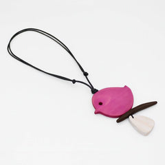 Fuchsia Robin On A Branch Necklace