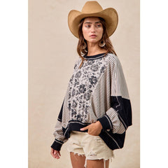 ROSE TWILL AND STRIPE MIX AND MATCH TOP