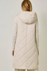61143 Quilted Puffer Long Hoodie Vest